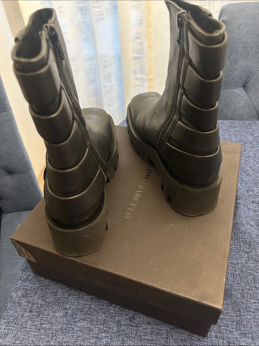 Paloma Barceló Black Leather Boots with Gold Logo